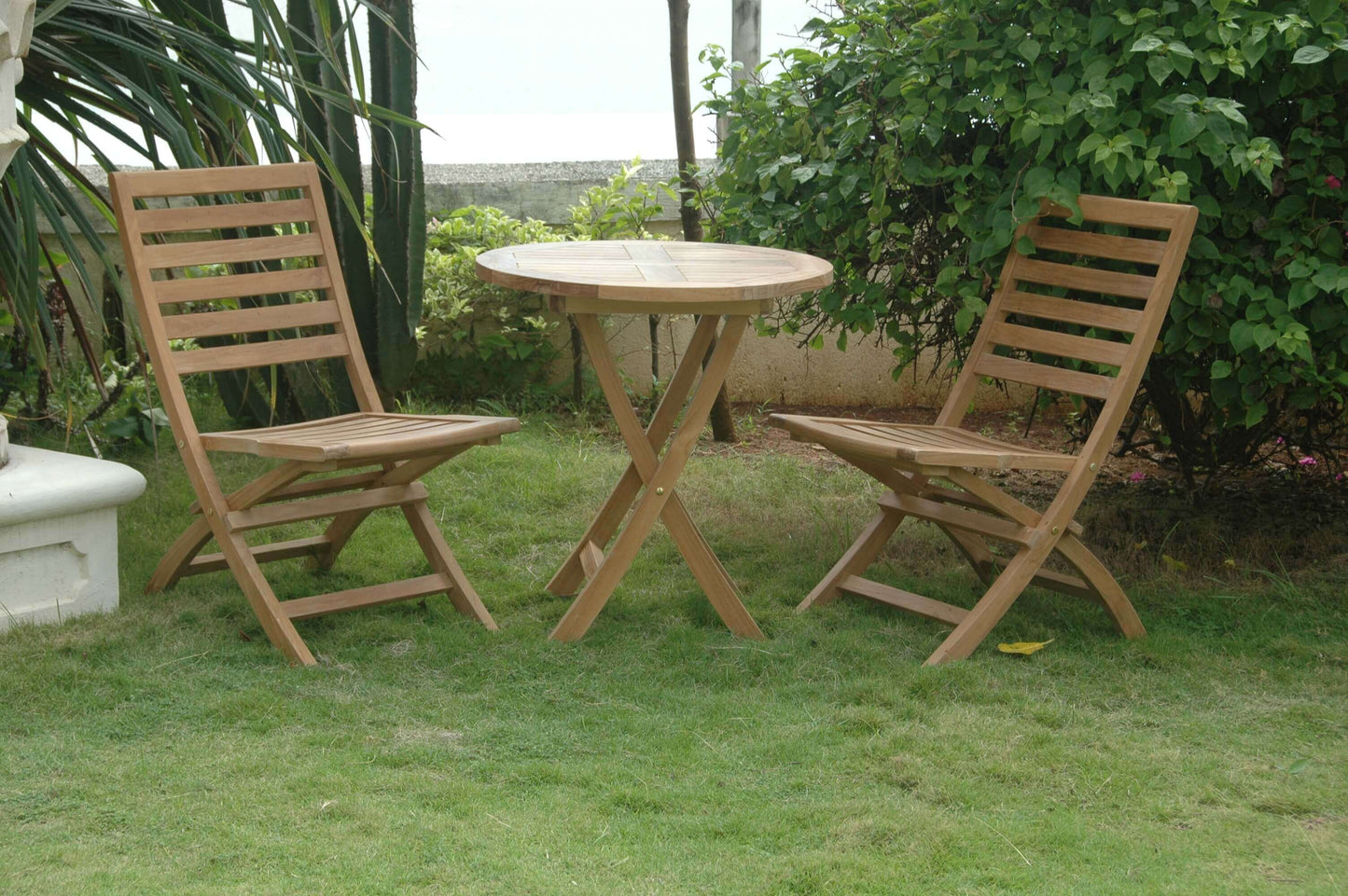 Teak wood 3-piece outdoor folding patio set