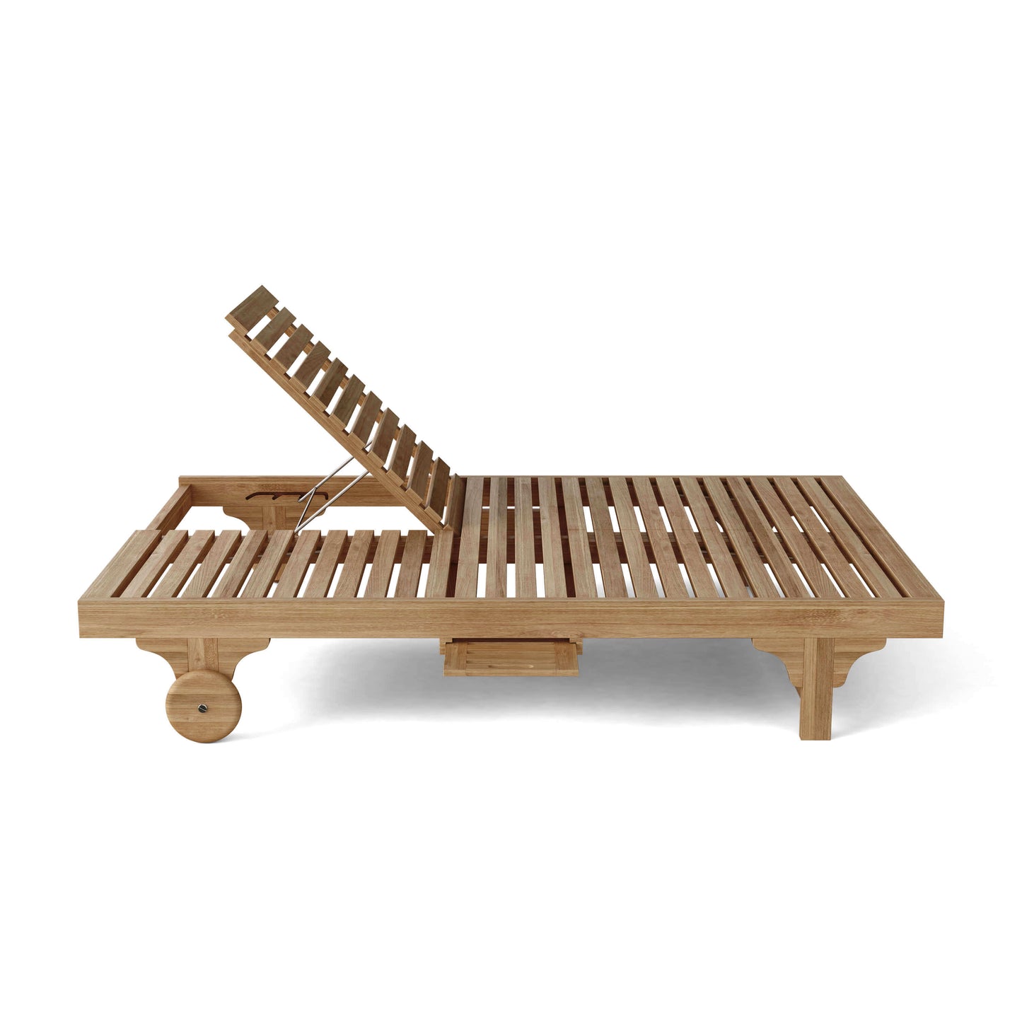 All-weather teak wood outdoor sun chairs with Sunbrella outdoor cushions