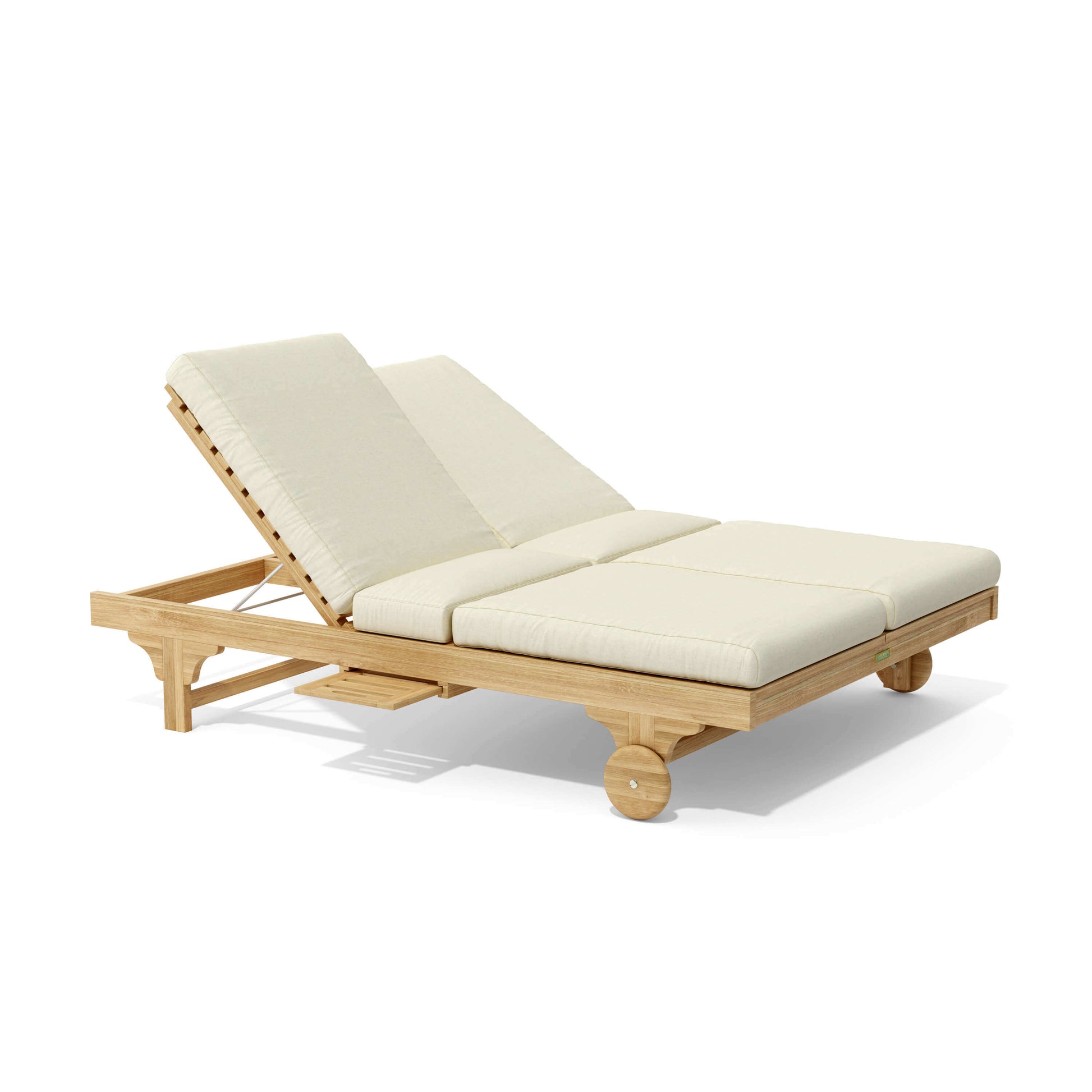 All-weather teak wood outdoor sun chairs with Sunbrella outdoor cushions