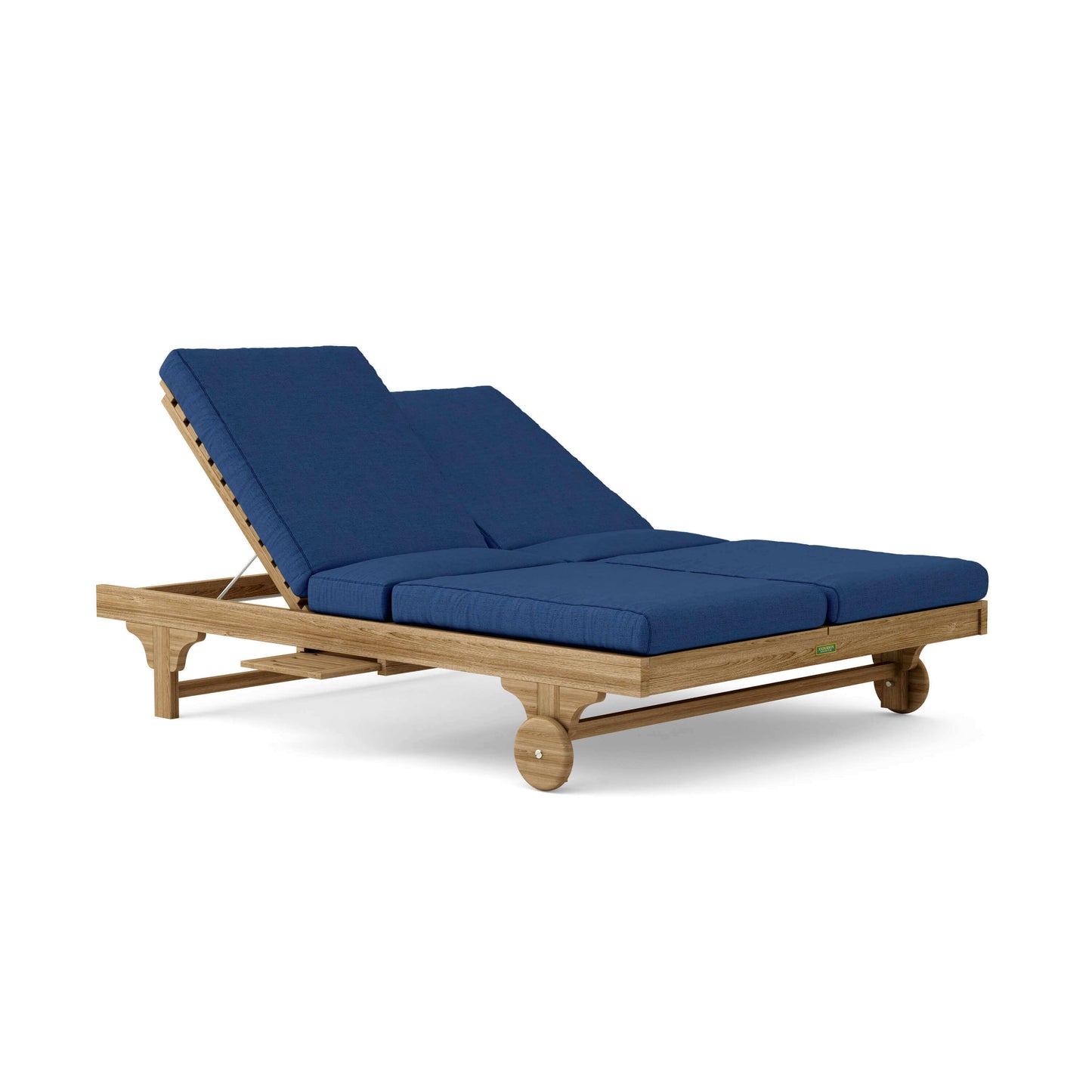 All-weather teak wood outdoor sun chairs with Sunbrella outdoor cushions