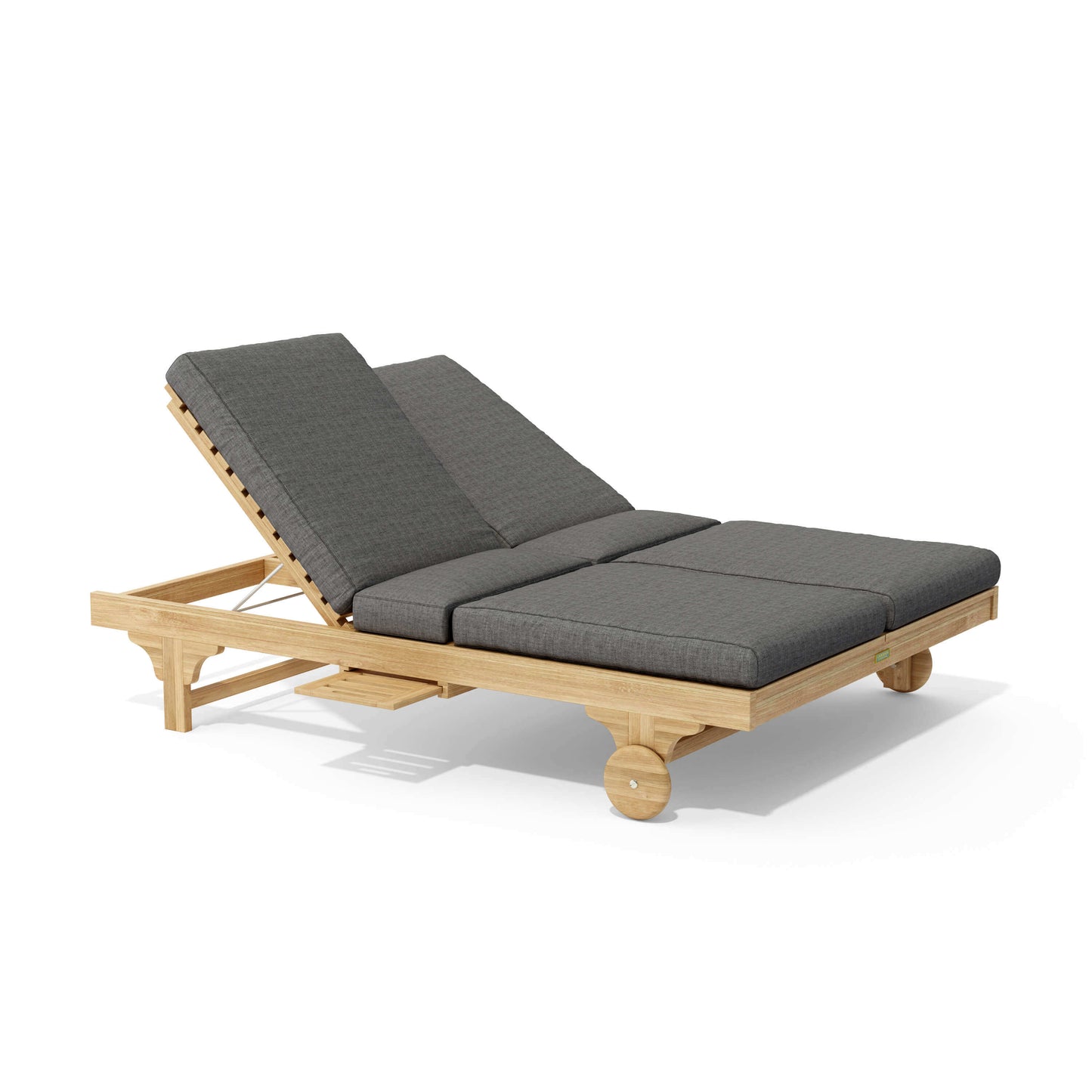 All-weather teak wood outdoor sun chairs with Sunbrella outdoor cushions