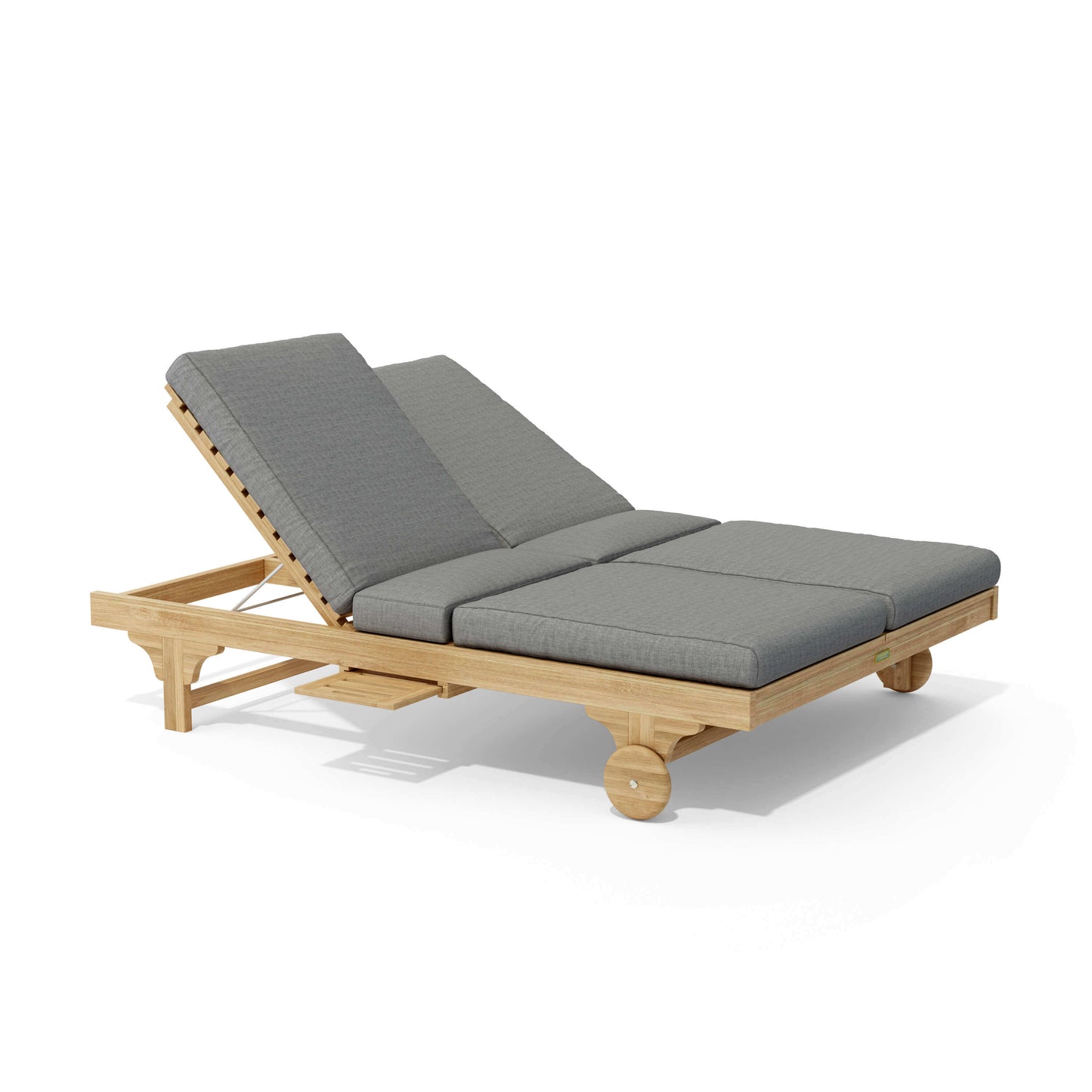 All-weather teak wood outdoor sun chairs with Sunbrella outdoor cushions