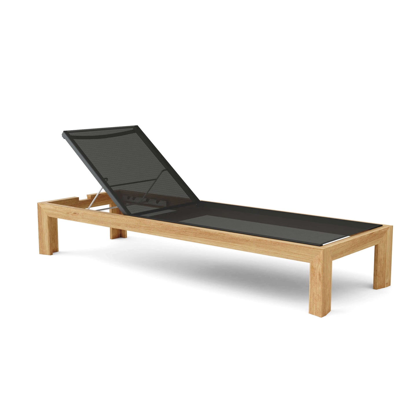 Teak wood sun lounger made with durable mesh for low maintenance and eco-friendly