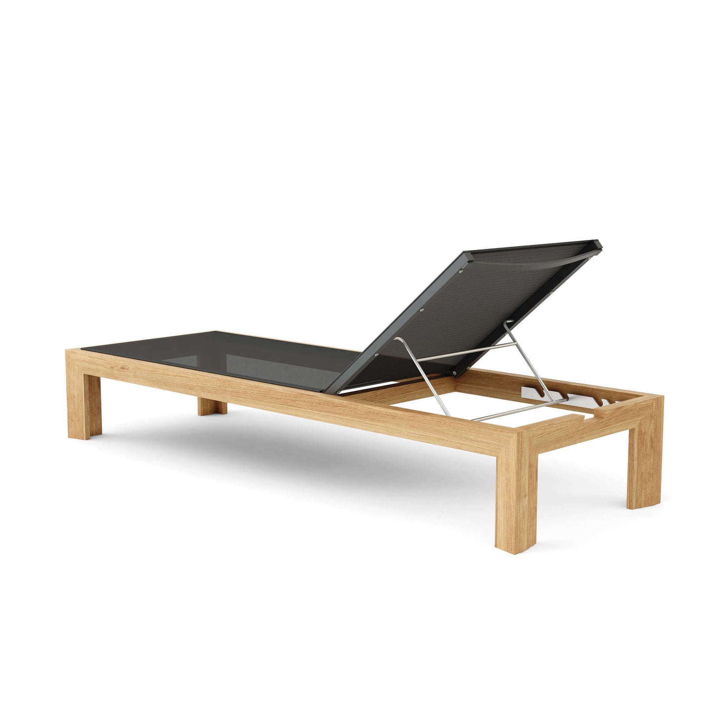 Teak wood sun lounger made with durable mesh for low maintenance and eco-friendly