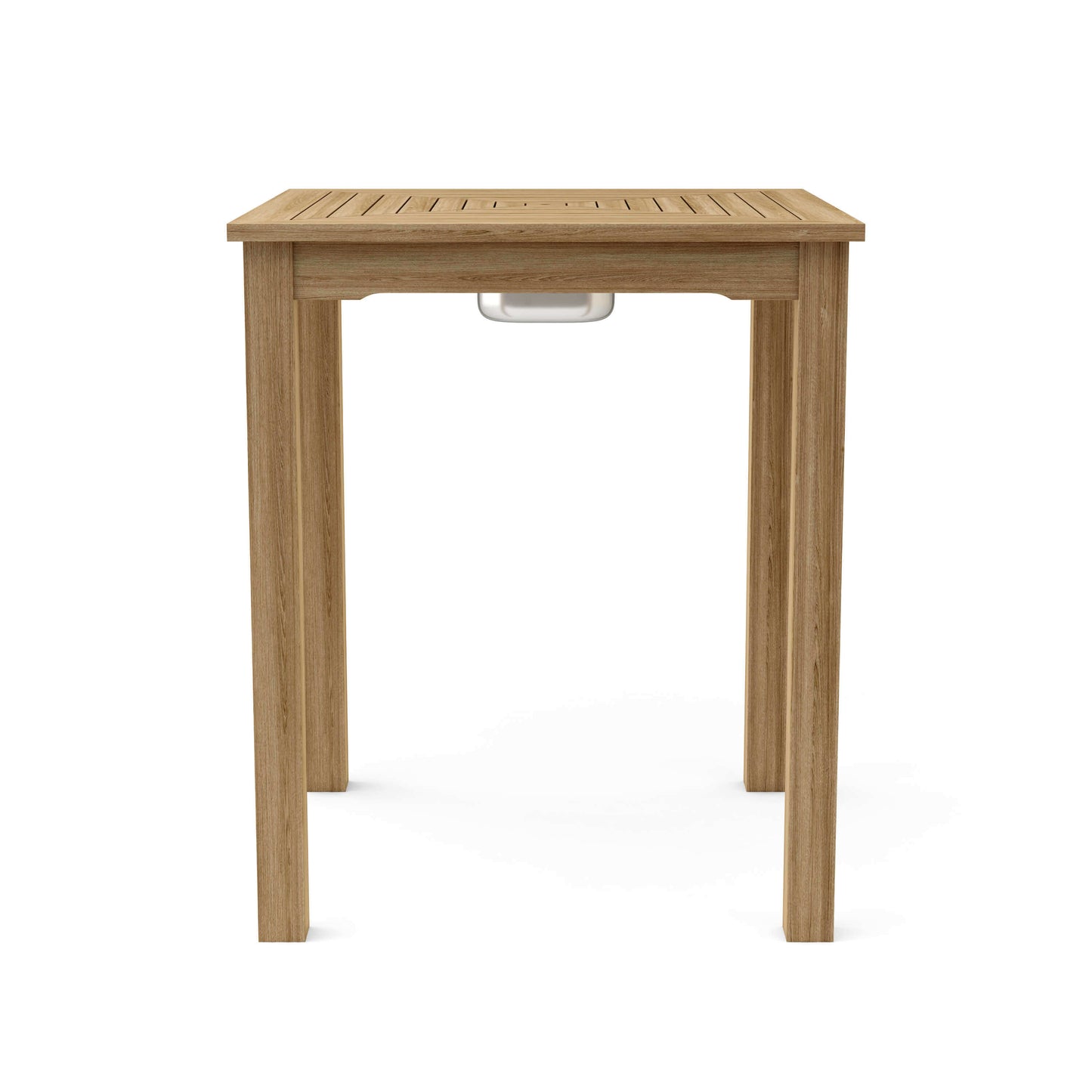 Anderson Teak Ice Chiller Bar Table with integrated stainless steel bucket providing easy access to ice and seats 2-4 people