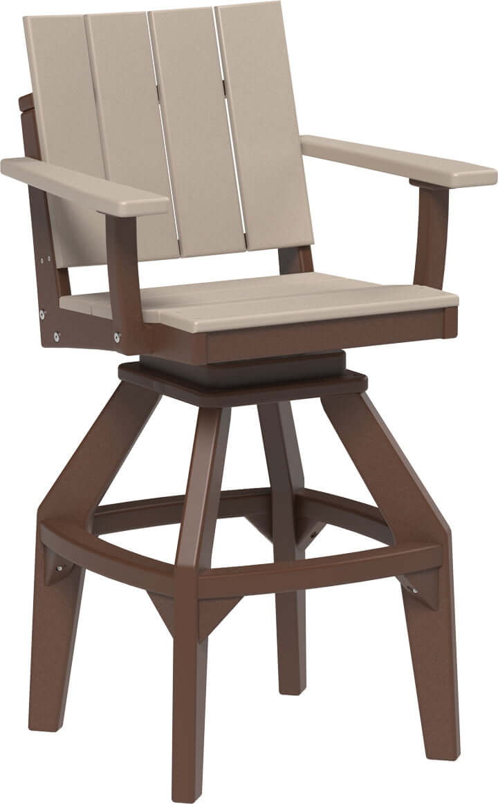 LuxCraft Urban Swivel Chair | Bar Height in Weatherwood and Chestnut Brown — Amish-crafted recycled poly, commercial-grade poly