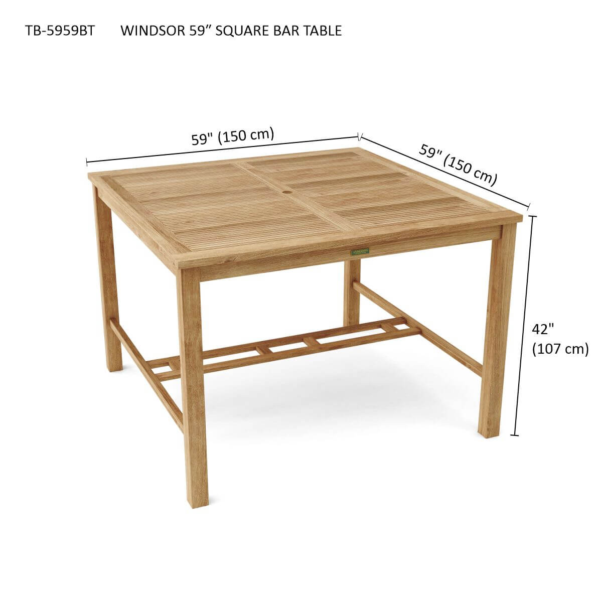 Anderson Teak Windsor 59 Square Bar Table in Patio Bar Setup with Bar Stools