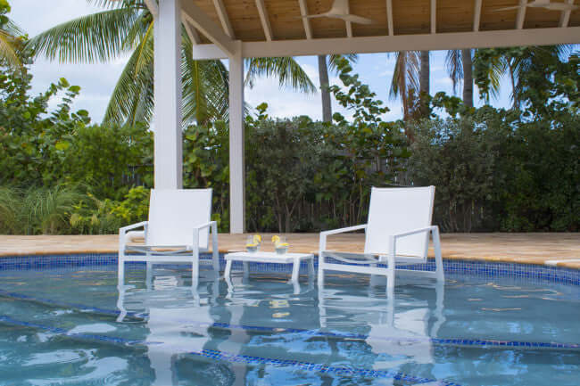 Panama Jack outdoor stackable armchairs set of 2 made with strong powder-coated finish resistant to corroding and scratching