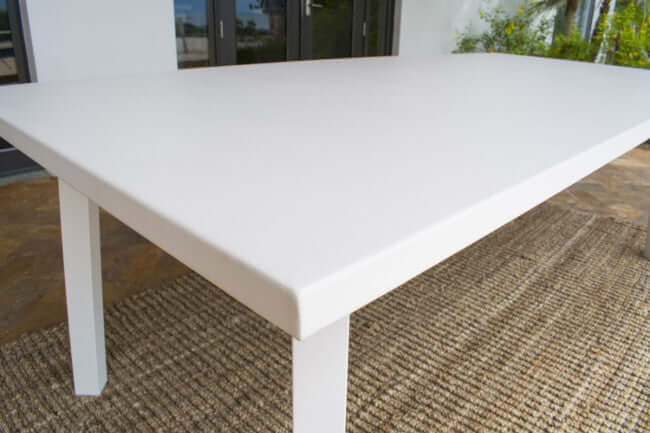 Panama Jack rectangular outdoor dining table made with extruded Aluminum frame and off-white sling