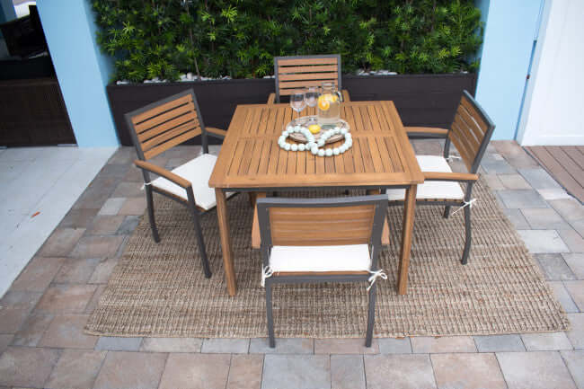 Panama Jack 5-piece Grade-A Teak wood outdoor square dining table set with cushions