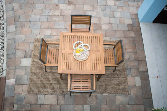 Panama Jack 5-piece Grade-A Teak wood outdoor square dining table set with cushions