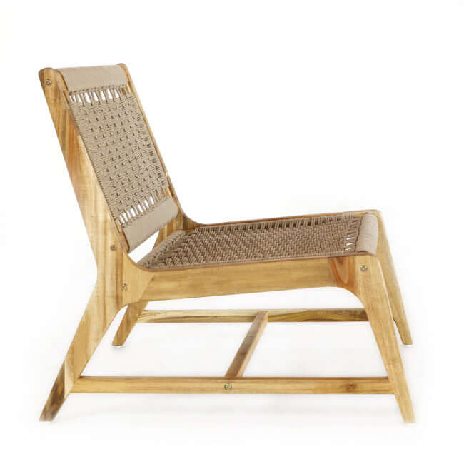 Panama Jack Adirondack chair made with solid Acacia wood construction and fast drying tan rope