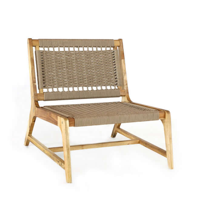 Panama Jack Adirondack chair made with solid Acacia wood construction and fast drying tan rope