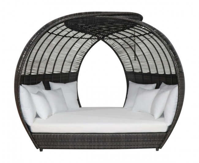 Panama Jack outdoor large scale daybed crafted with commercial grade extruded aluminum framing and woven with HDPE synthetic fiber