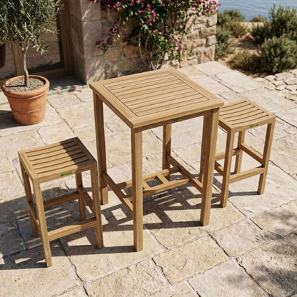 Anderson Teak Avalon Bar Table 3 Piece Set Aerial View of Full Set Layout