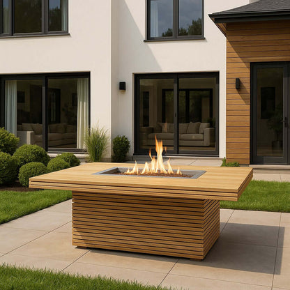 Anderson Teak Louvre Rectangular Fireplace Table with Solid Teak Frame for Fire Features