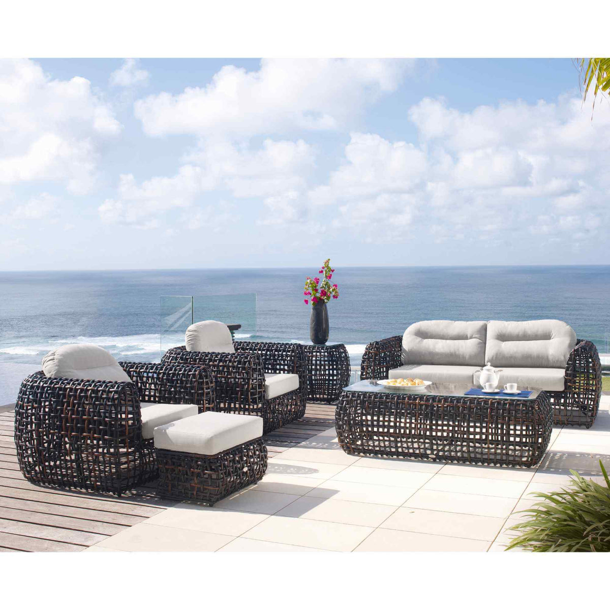 Dynasty 5-Piece Outdoor Seating Set with Sunbrella Cushion (Black Mushroom) (view 1)