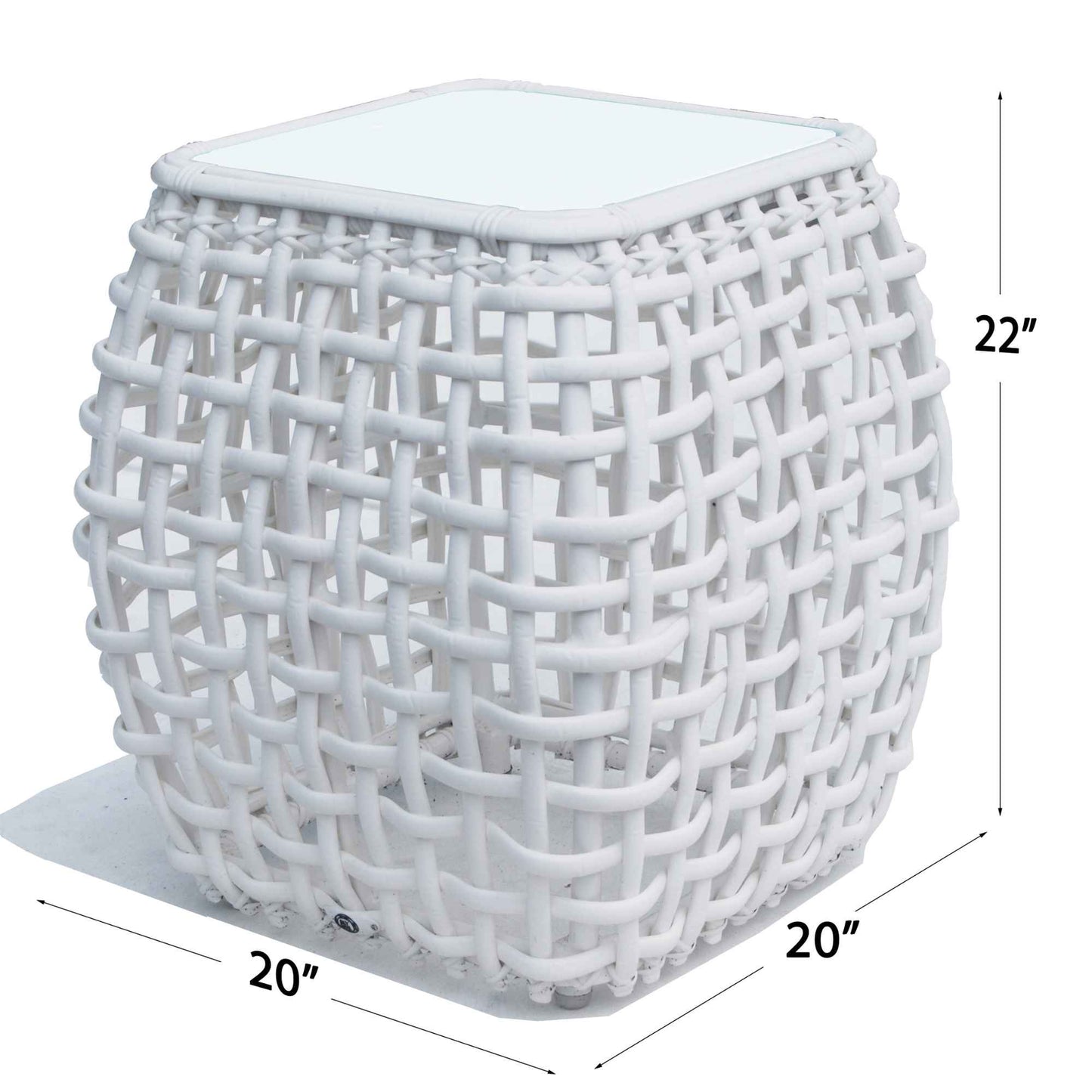 Dynasty Outdoor Side Table with Glass (White Mushroom)