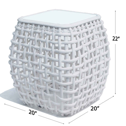 Dynasty Outdoor Side Table with Glass (White Mushroom)