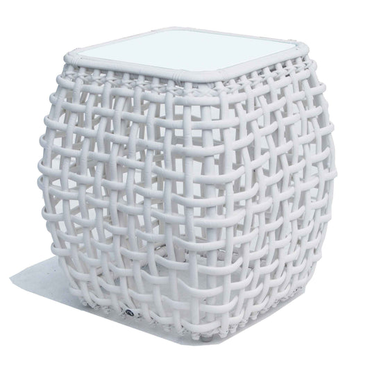 Dynasty Outdoor Side Table with Glass (White Mushroom)