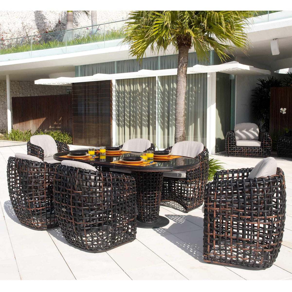 Dynasty 7-Piece Dining Set with Sunbrella Cushion (Black Mushroom) (view 1)