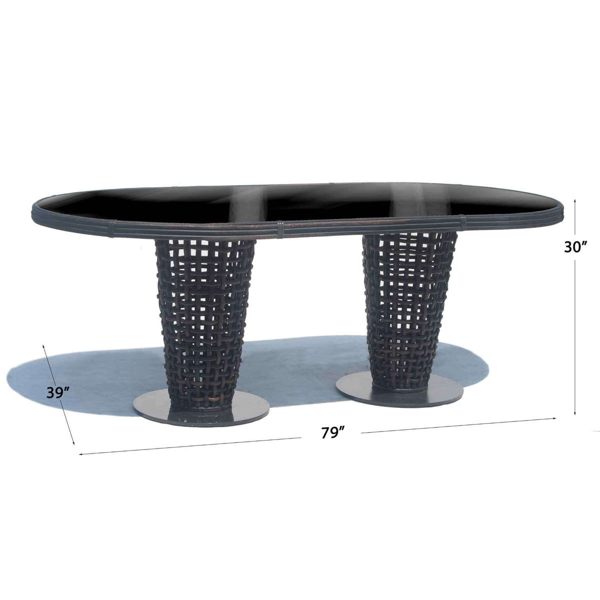 Dynasty Oval Outdoor Dining Table with Glass (Black Mushroom) (view 2)