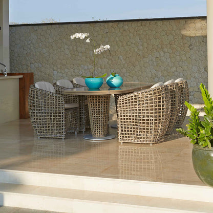 Dynasty 7-Piece Dining Set with Sunbrella Cushion (Kubu Mushroom)