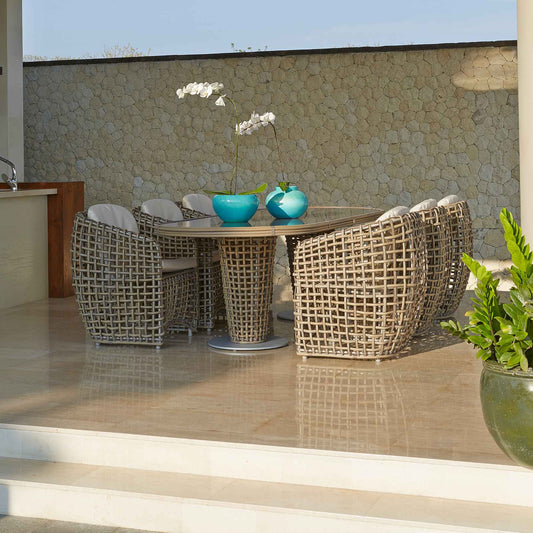 Dynasty 7-Piece Dining Set with Sunbrella Cushion (Kubu Mushroom)