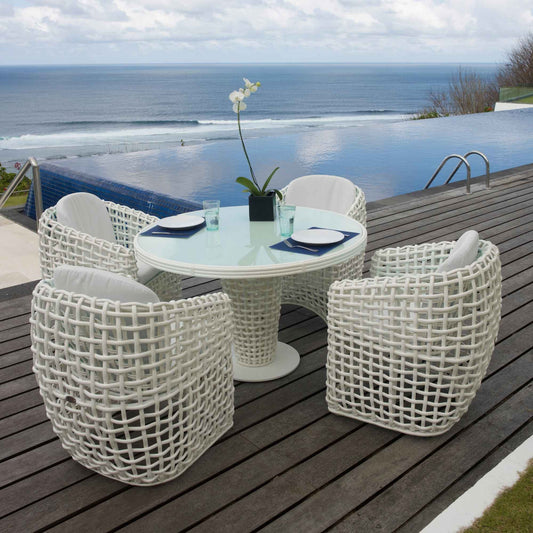 Dynasty 5-Piece Dining Set with Sunbrella Cushion (White Mushroom)