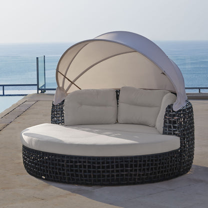 Dynasty Daybed with Canopy and Sunbrella Cushions (Black Mushroom)