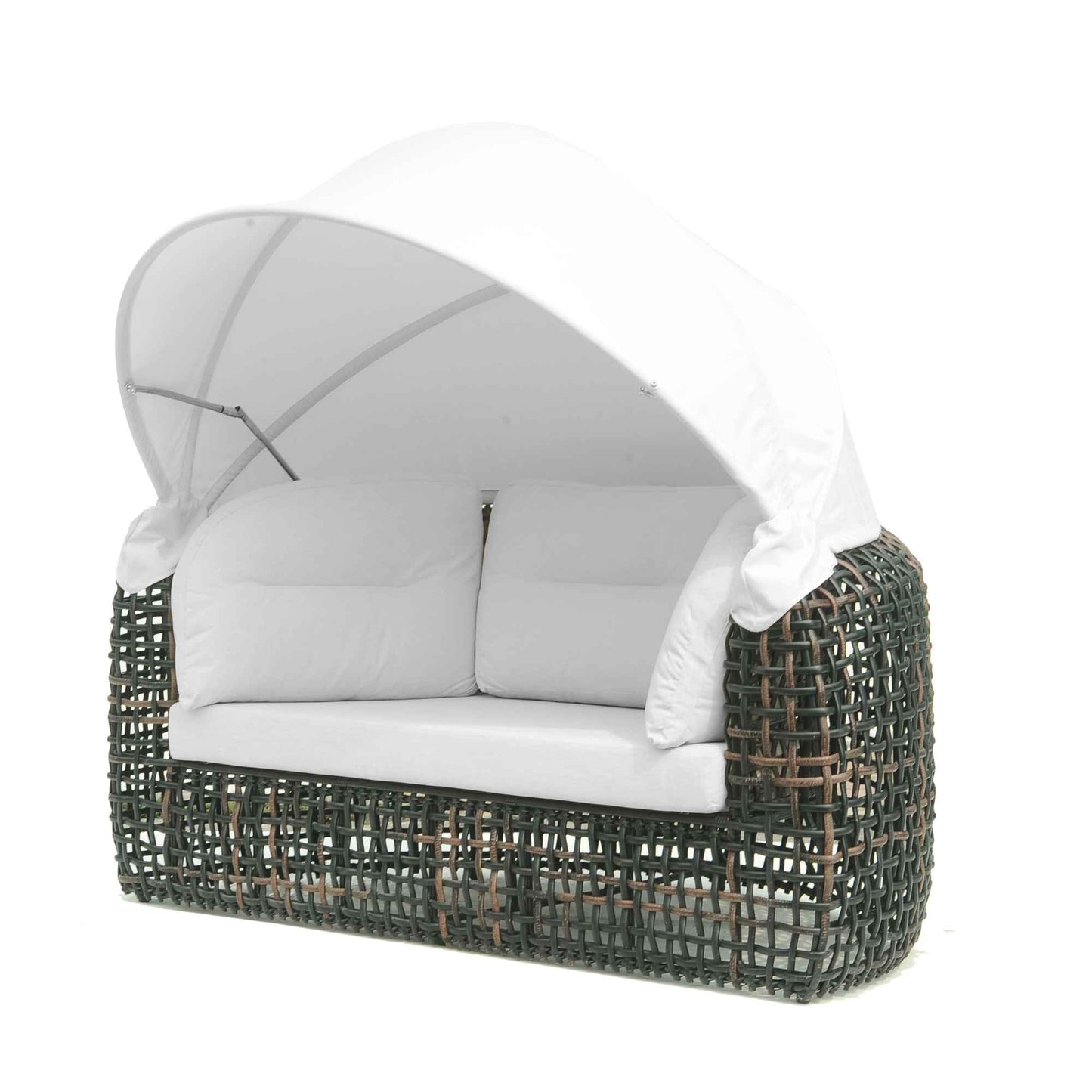 Dynasty Daybed with Canopy and Sunbrella Cushions (Black Mushroom)