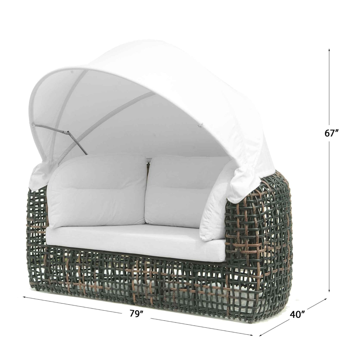Dynasty Daybed with Canopy and Sunbrella Cushions (Black Mushroom)