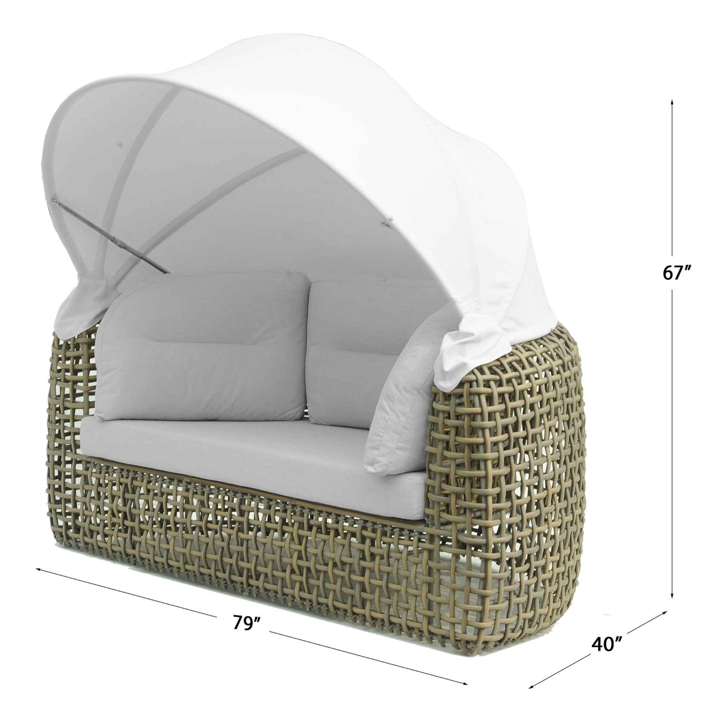 Dynasty Daybed with Canopy and Sunbrella Cushions (Kubu Mushroom)