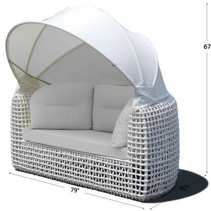 Dynasty Daybed with Canopy and Sunbrella Cushions (White Mushroom)