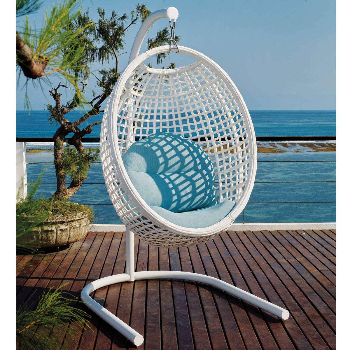 Dynasty Hanging Chair with Frame and Sunbrella Cushion (White Mushroom) (view 1)