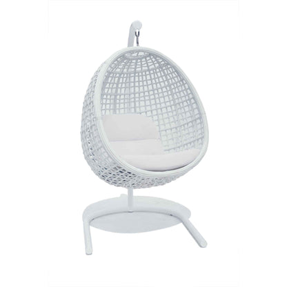 Dynasty Hanging Chair with Frame and Sunbrella Cushion (White Mushroom)