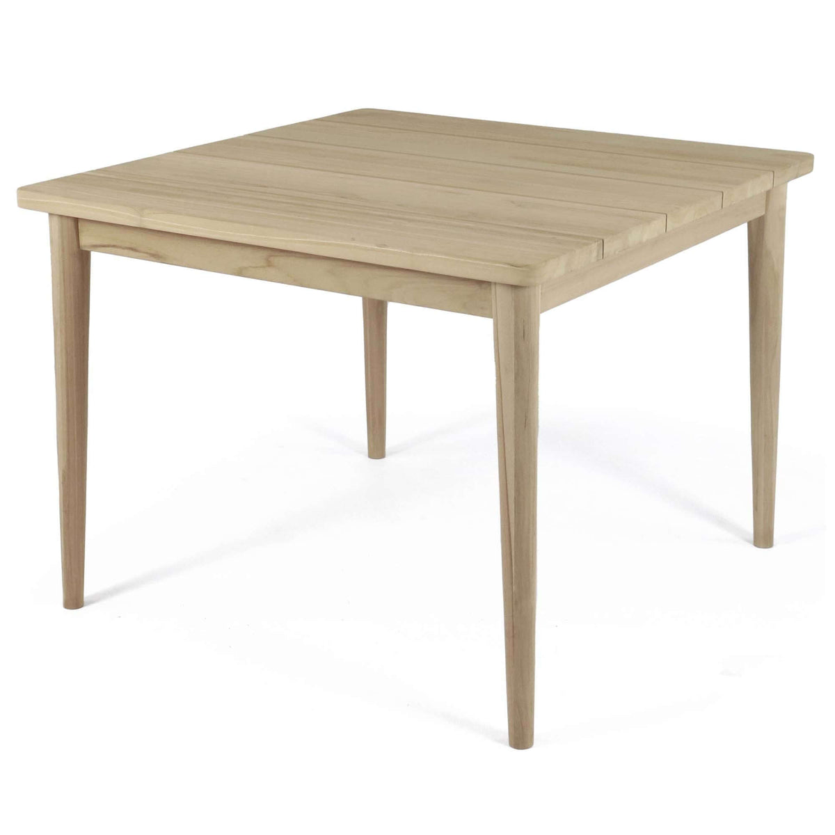 Square outdoor table made with teak wood.