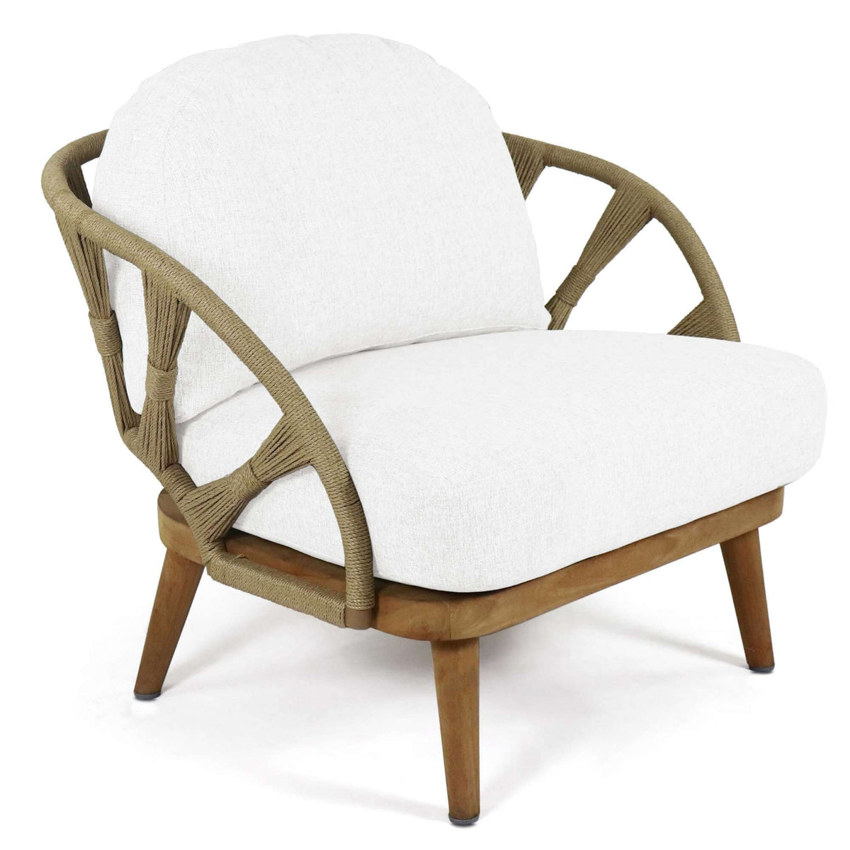 Outdoor armchair made from teak wood and polystrand rami natural rope