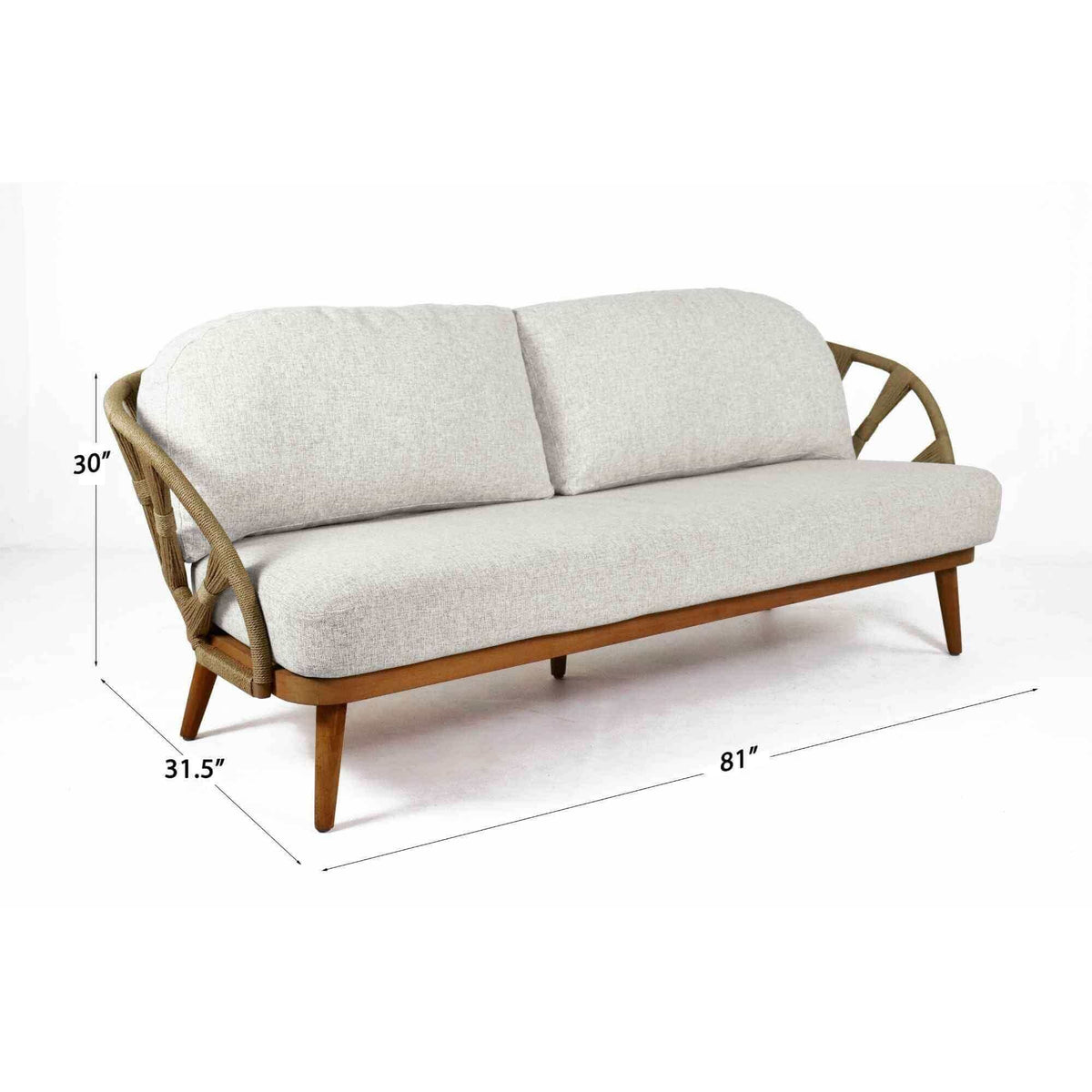 Outdoor sofa made from teak wood and polystrand rami natural rope