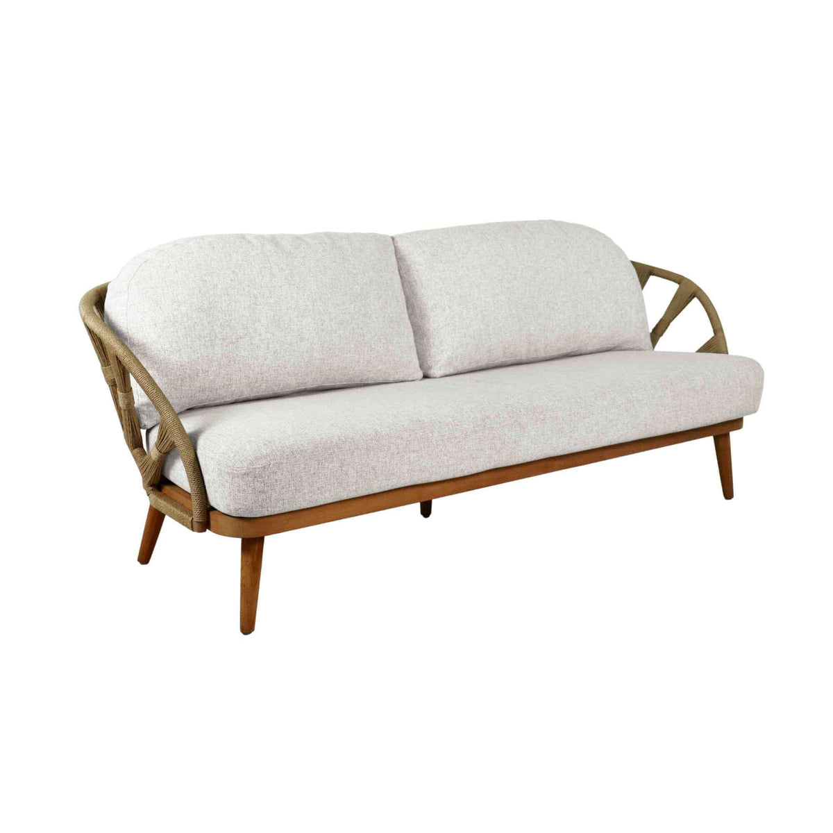 Outdoor sofa made from teak wood and polystrand rami natural rope