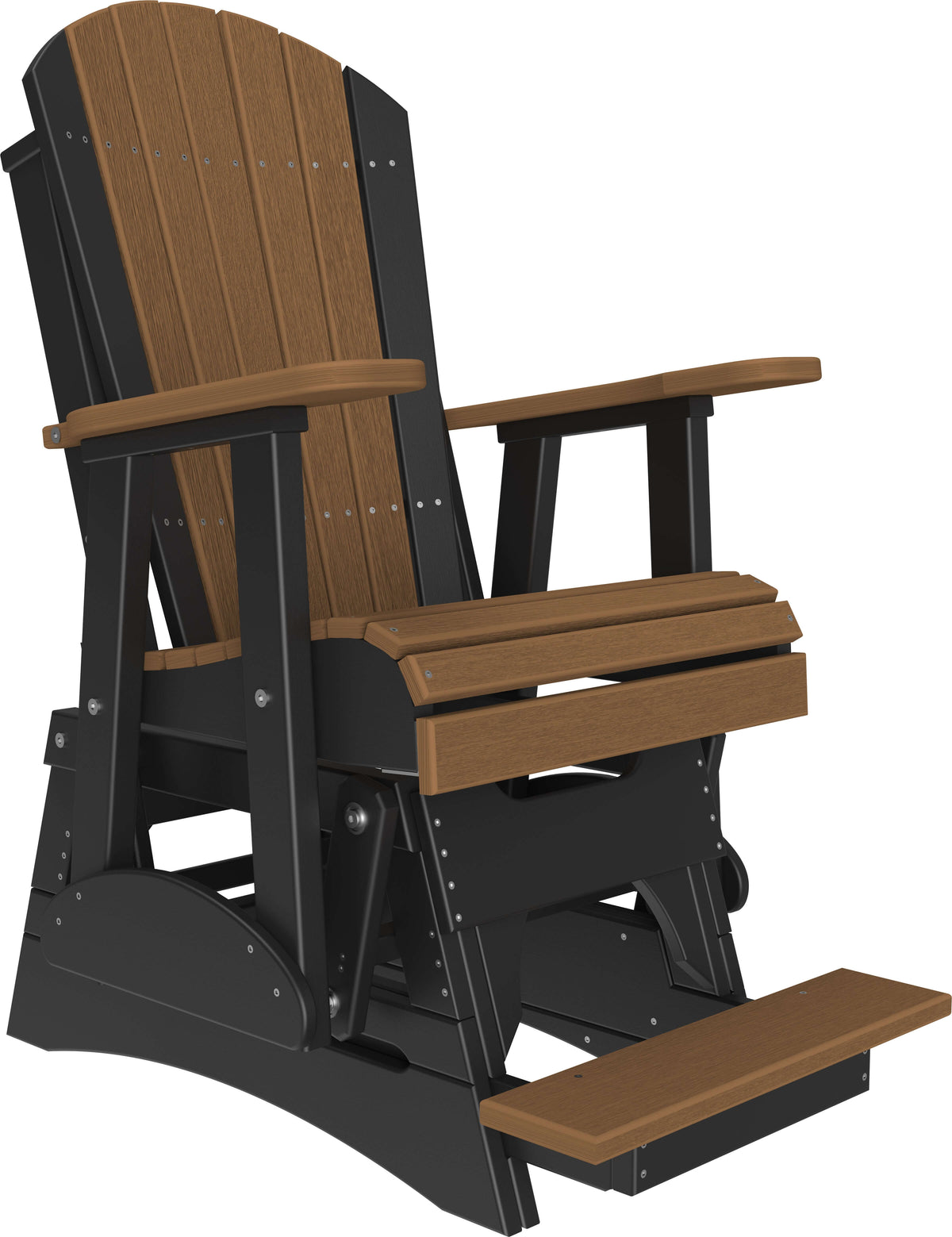 LuxCraft 2' Adirondack Balcony Glider Chair 3-Piece Set in Antique Mahogany and Black — Amish-crafted recycled poly, commercial-grade poly