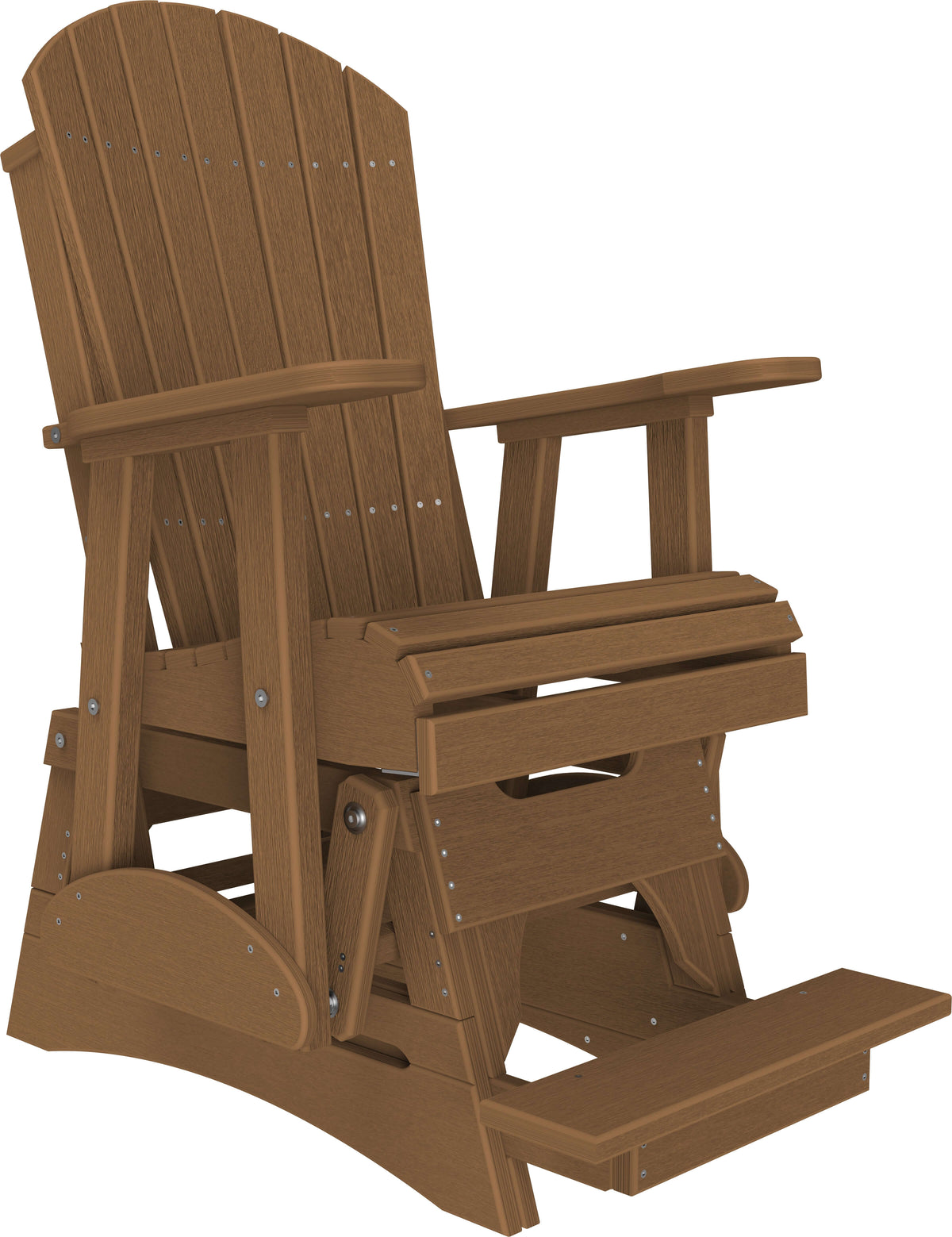 LuxCraft 2' Adirondack Balcony Glider Chair 3-Piece Set in Antique Mahogany — counter-height glide bench with footrest for elevated decks
