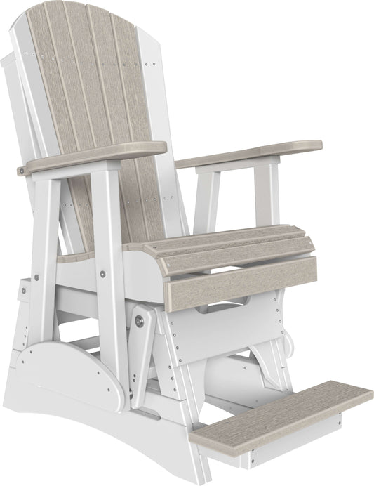 LuxCraft 2' Adirondack Balcony Glider Chair 3-Piece Set in Birch and White — 24-inch seat counter-height, recycled HDPE construction