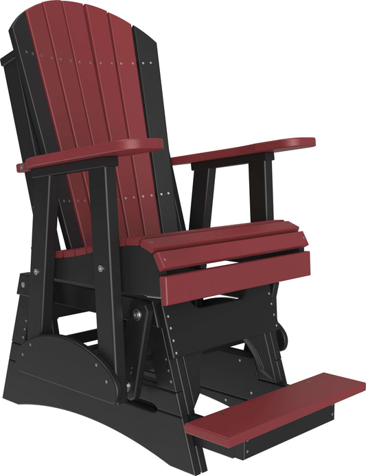 LuxCraft 2' Adirondack Balcony Glider Chair 3-Piece Set in Cherrywood and Black — Amish-crafted recycled poly, weather-resistant design