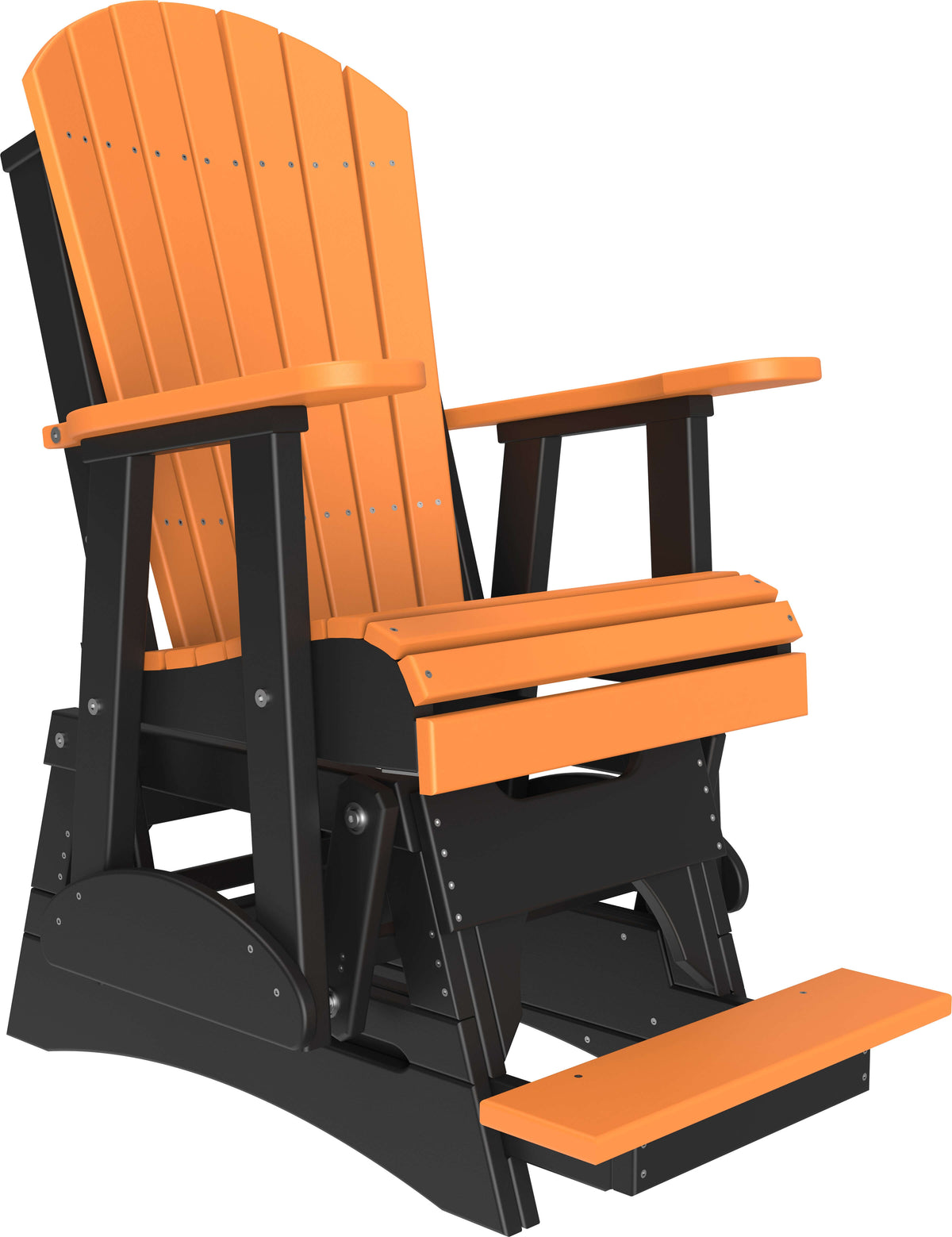 LuxCraft 2' Adirondack Balcony Glider Chair 3-Piece Set in Tangerine and Black — counter-height glide bench with footrest for elevated decks