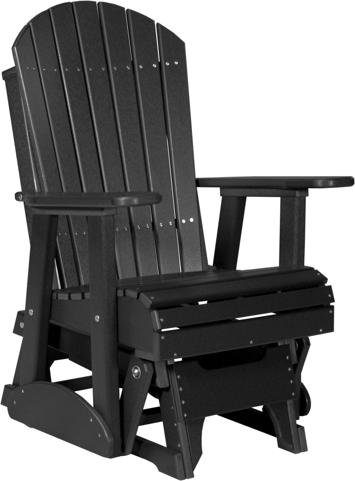 LuxCraft 2' Adirondack Glider Chair 3-Piece Set in Black — Amish-crafted recycled poly, weather-resistant design