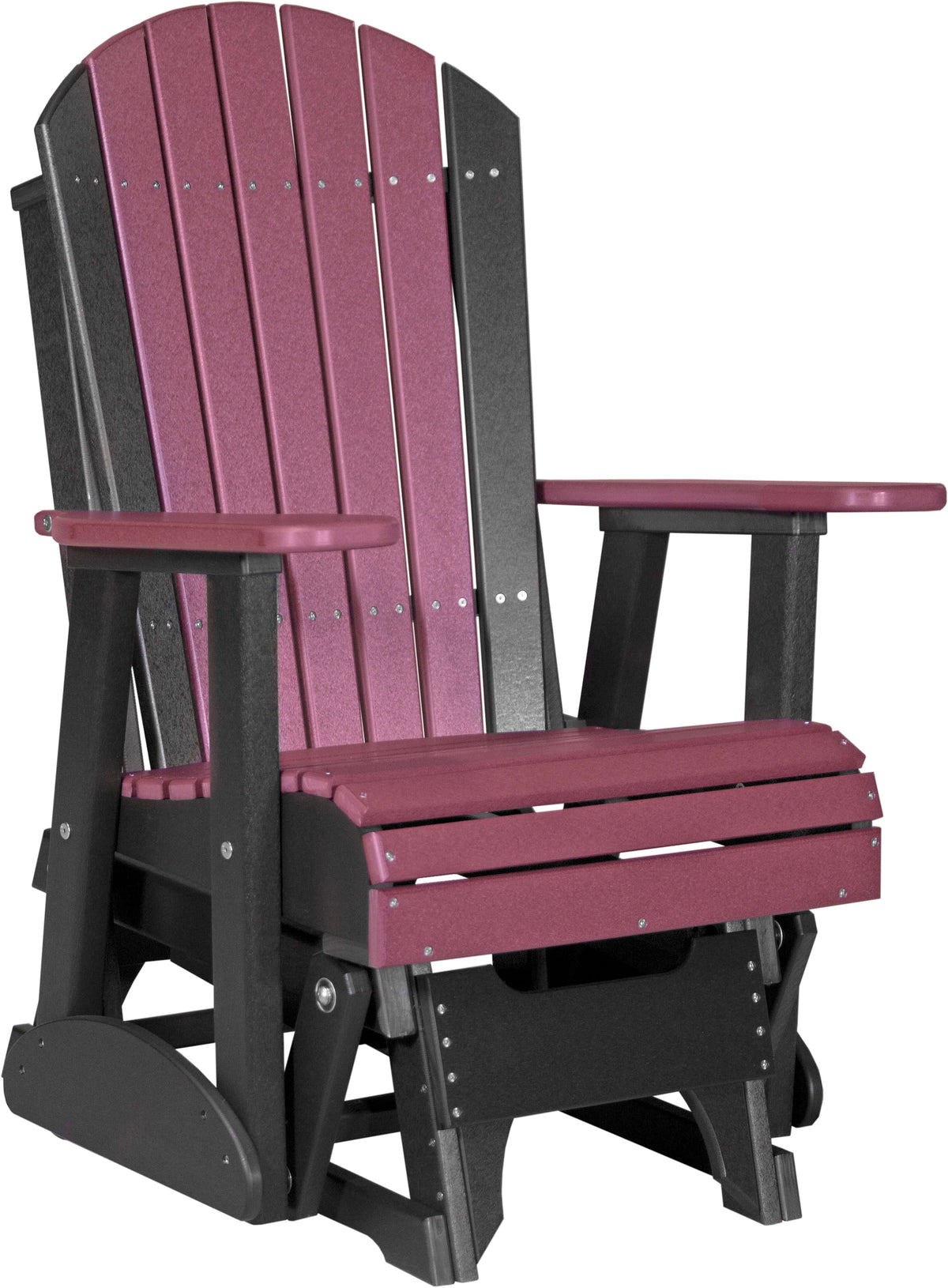 LuxCraft 2' Adirondack Glider Chair 3-Piece Set in Cherrywood and Black — synchronized glide motion for outdoor use