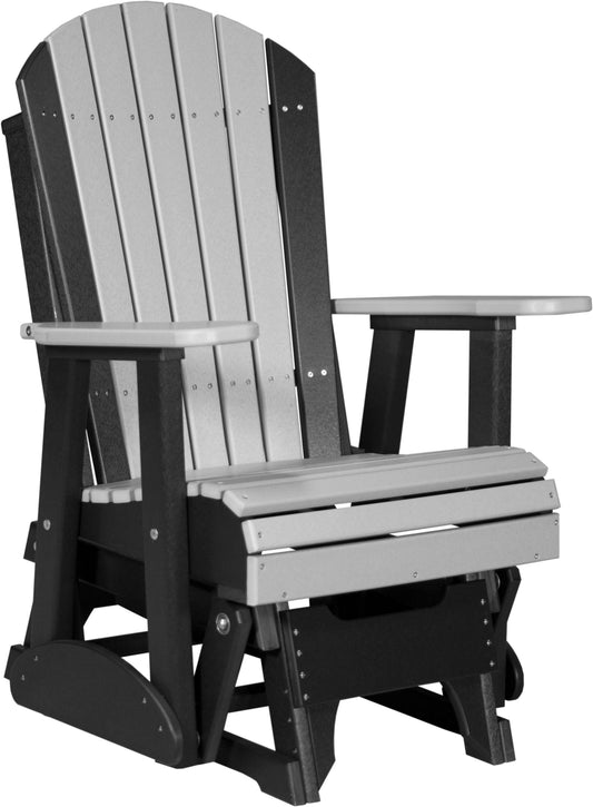 LuxCraft 2' Adirondack Glider Chair 3-Piece Set in Dove Gray and Black — four-bar linkage glide mechanism, fade-resistant poly