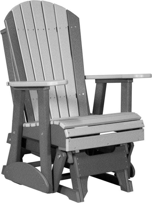 LuxCraft 2' Adirondack Glider Chair 3-Piece Set in Dove Gray and Slate — synchronized glide motion for outdoor use