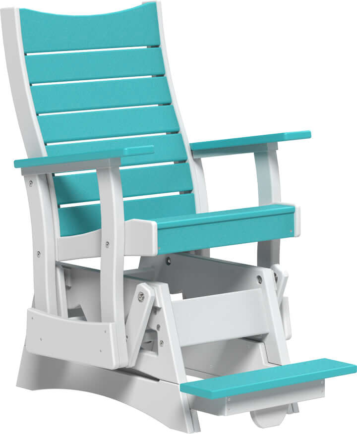 LuxCraft 2' Contour Balcony Glider in Aruba Blue and White — Amish-crafted recycled poly, weather-resistant design